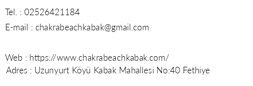Chakra Beach Kabak telefon numaralar, faks, e-mail, posta adresi ve iletiim bilgileri
